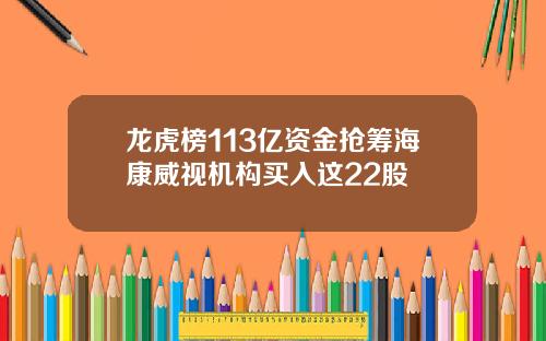 龙虎榜113亿资金抢筹海康威视机构买入这22股