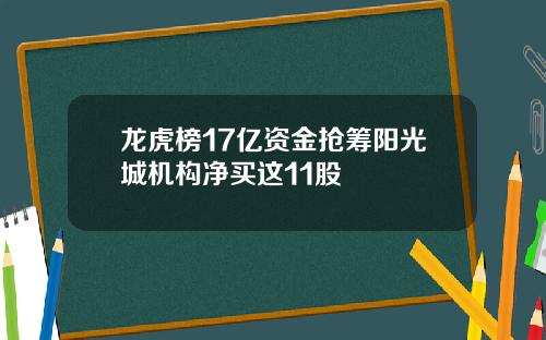 龙虎榜17亿资金抢筹阳光城机构净买这11股