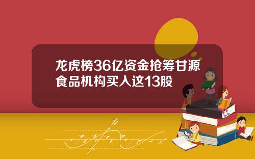 龙虎榜36亿资金抢筹甘源食品机构买入这13股