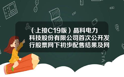 （上接C19版）晶科电力科技股份有限公司首次公开发行股票网下初步配售结果及网上中签结果公告（下转C21版）-吴轶的资产有多少亿