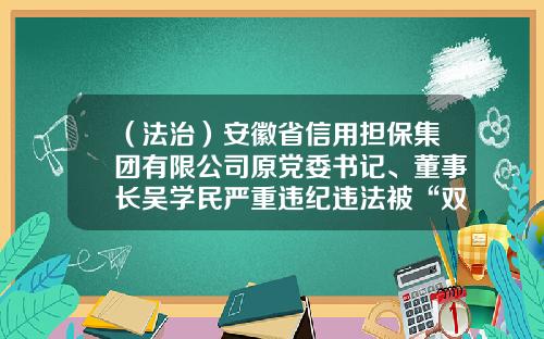 （法治）安徽省信用担保集团有限公司原党委书记、董事长吴学民严重违纪违法被“双开”-什么是担保公司违法吗