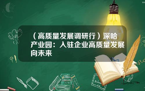 （高质量发展调研行）深哈产业园：入驻企业高质量发展向未来