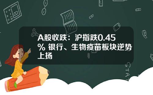 A股收跌：沪指跌0.45% 银行、生物疫苗板块逆势上扬
