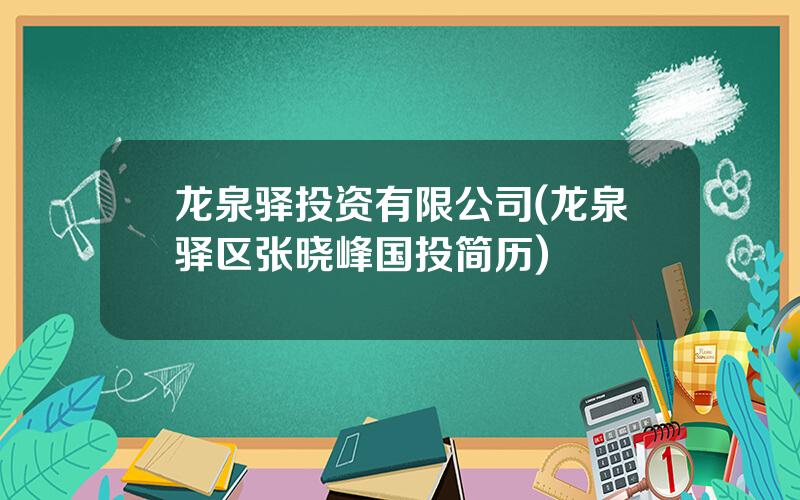 龙泉驿投资有限公司(龙泉驿区张晓峰国投简历)